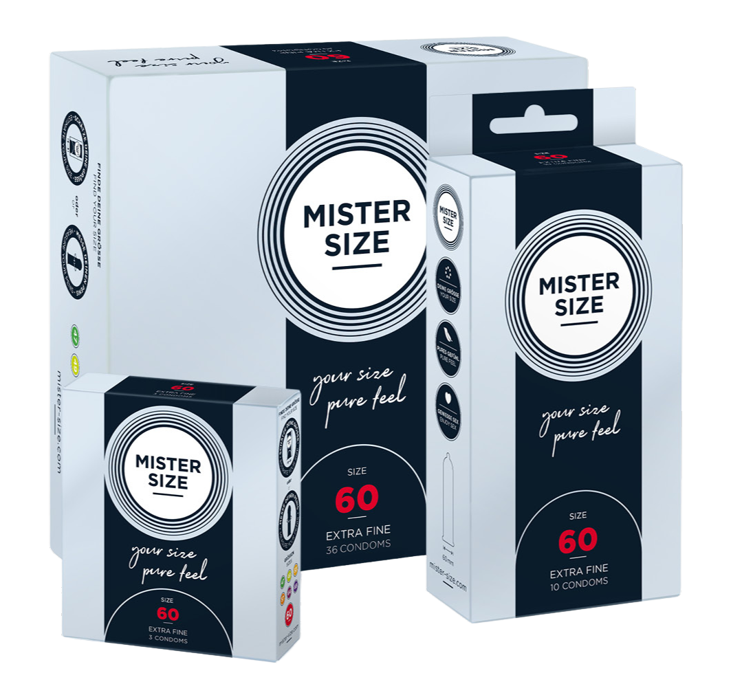 Три разных упаковки презервативов Mister Size размера 60